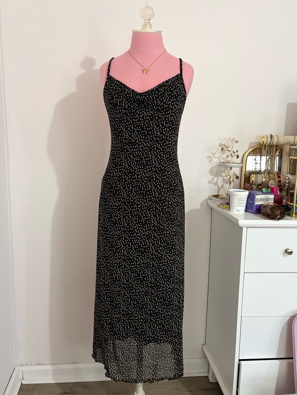 Kirious Black Spotted Midi Dress